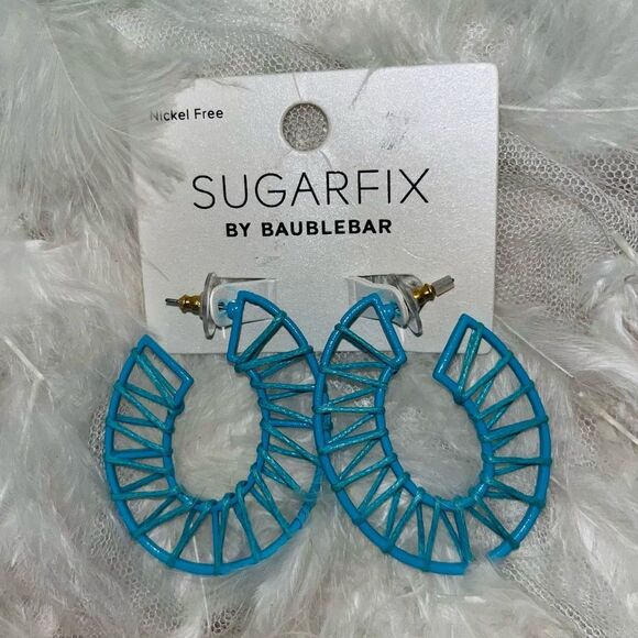 Sugarfix by Baublebar Intricate Raffia Hoop Pierced Earrings NWT Turquoise - Picture 1 of 2